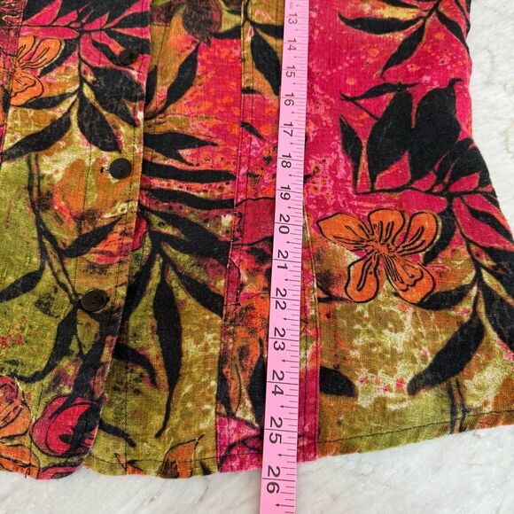 Chico’s 100% linen Shirt Jacket Multicolor tropical Floral Blazer size 2 or L - Picture 6 of 6
